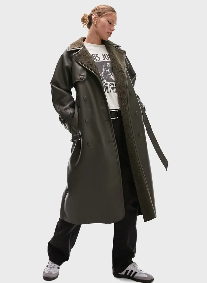 Pu Pocket Detail Trench Coat