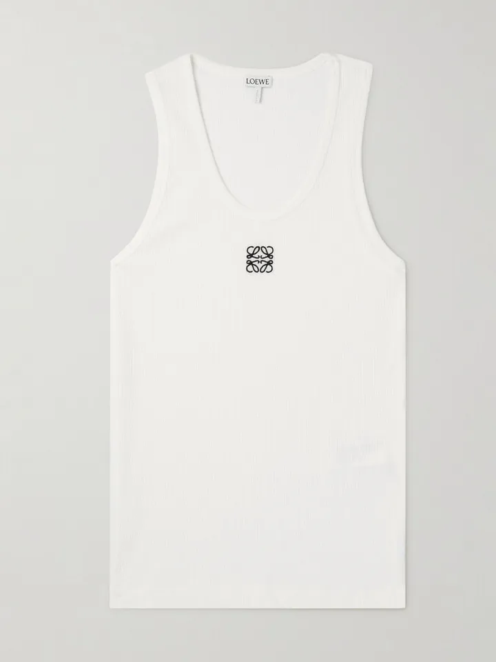 Logo-Embroidered Ribbed Stretch-Cotton Tank Top