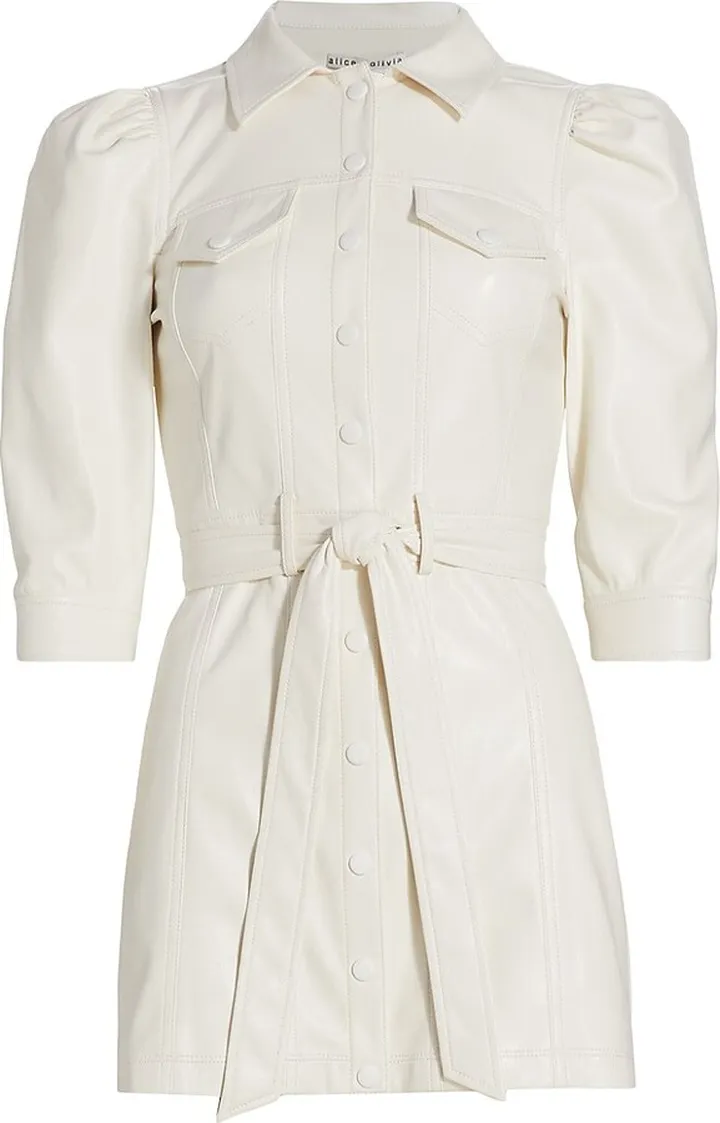 Magali Puff-Sleeve Faux-Leather Minidress