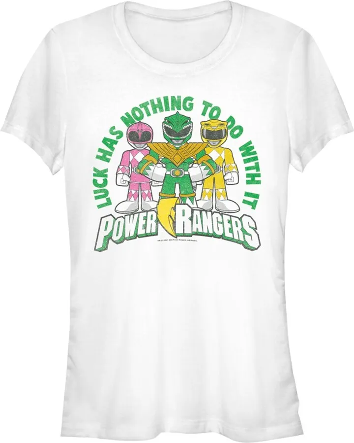 Junior's Power Rangers St. Patrick's Day Luck has Nothing to do with It T-Shirt - White - Medium