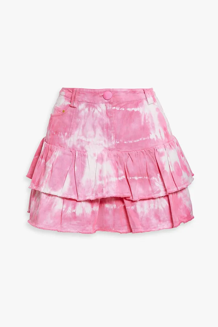 Landen tiered ruffled tie-dyed mini skirt