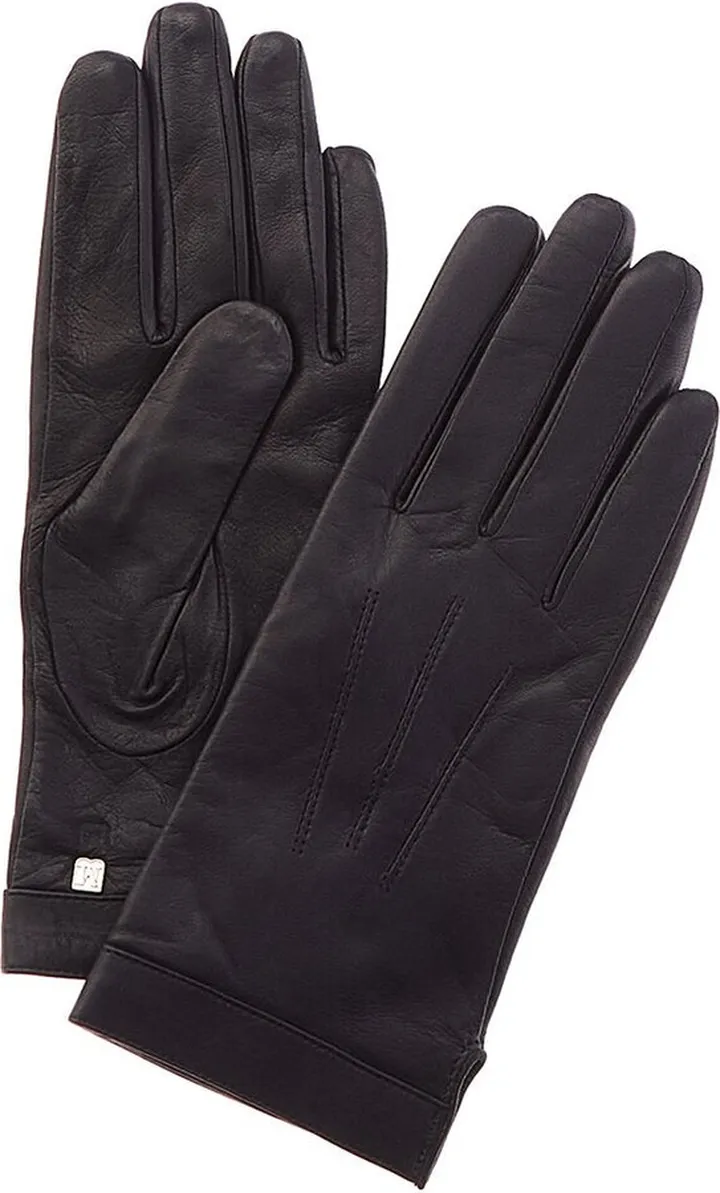 Bruno Magli Logo Cuff Cashmere-Lined Leather Gloves