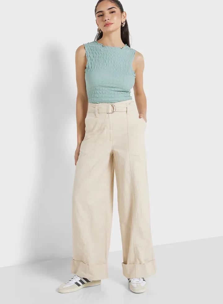 Belted Wide Leg Pants