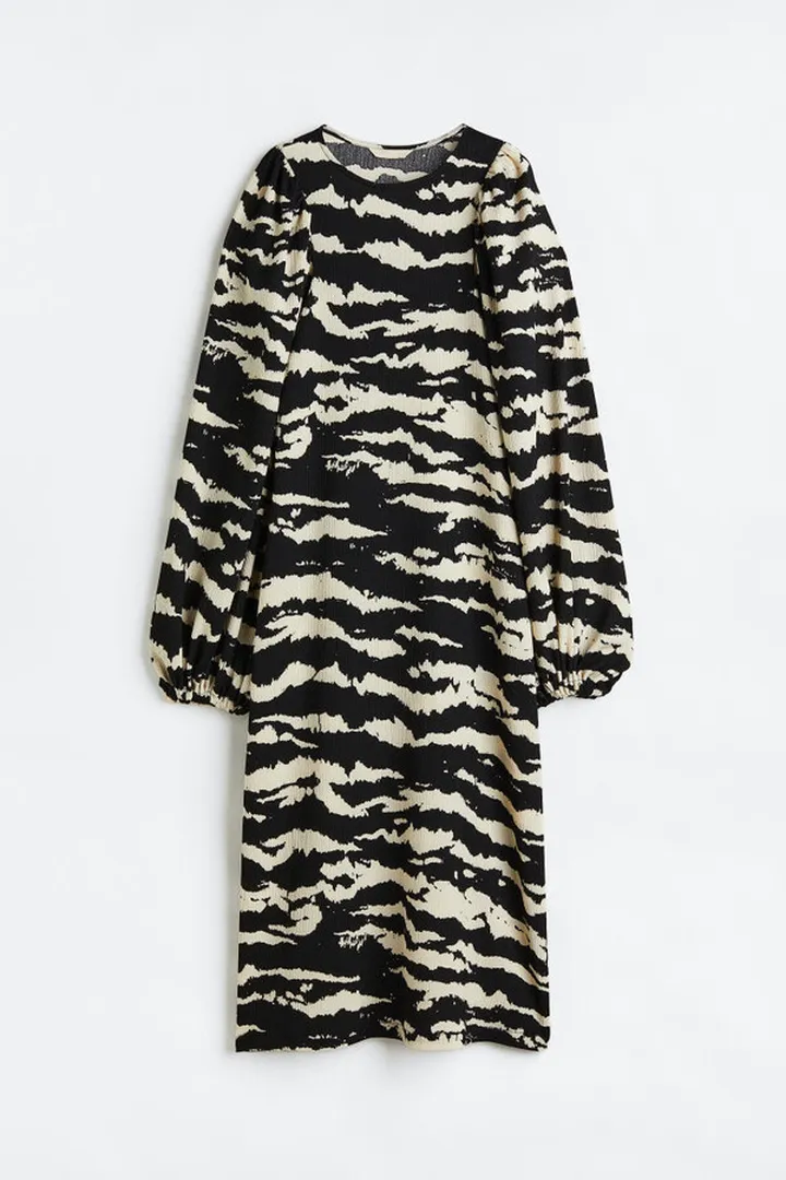 Patterned Balloon-sleeved Dress