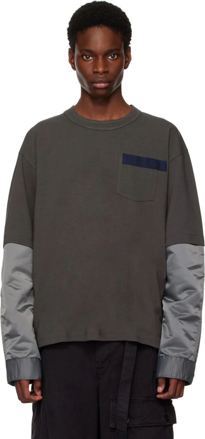sacai Gray Mix Long Sleeve T-Shirt