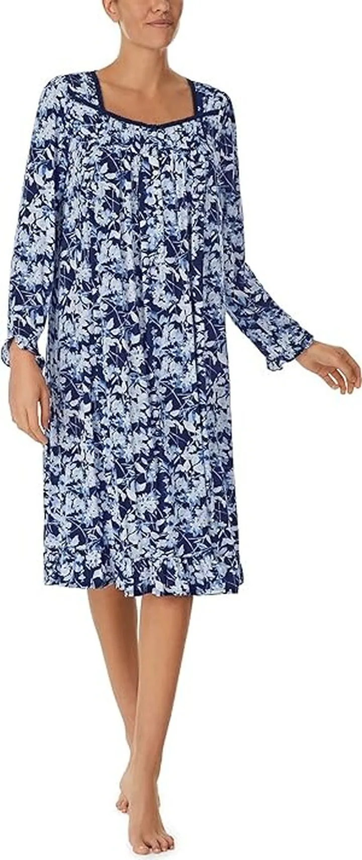 Eileen West Long Sleeve Waltz Gown (Navy Floral) Women's Pajama