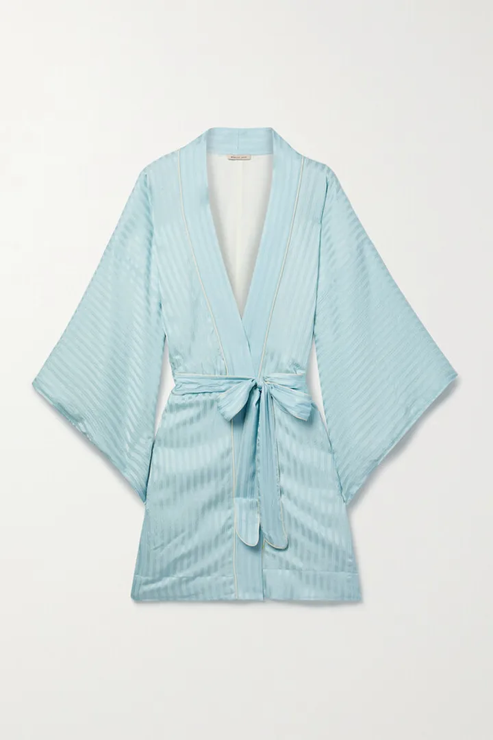 Morgan Lane - Nia Belted Striped Silk-seersucker Robe - Blue