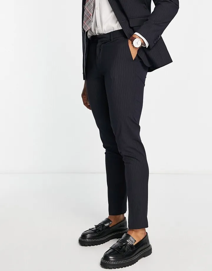 New Look skinny pinstripe suit pants in navy