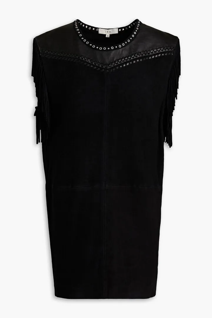 Fringed embellished leather mini dress