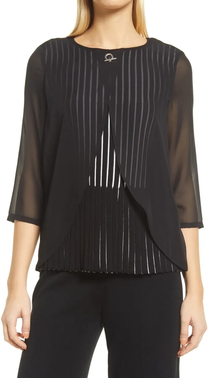 Stripe Chiffon Overlay Tunic
