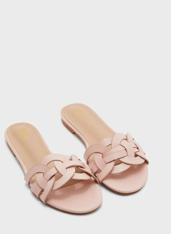 Woven Circle Detail Flat Sandal