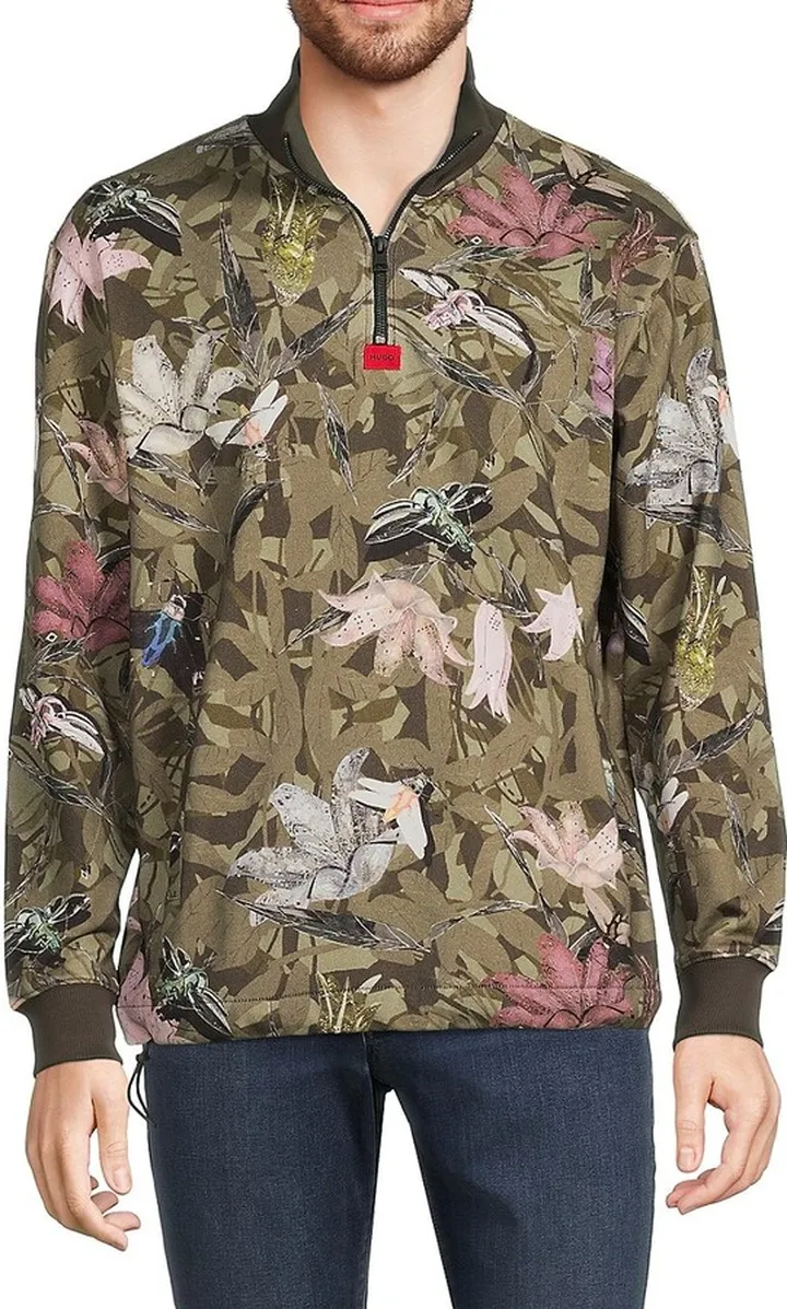 Floral Print Zip Up Pullover