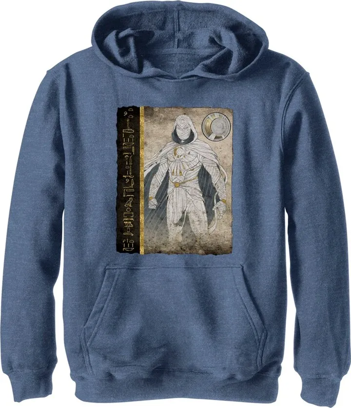 Boy's Marvel: Moon Knight Hierographic Superhero Profile Sketch Pull Over Hoodie - Navy Blue Heather - Large