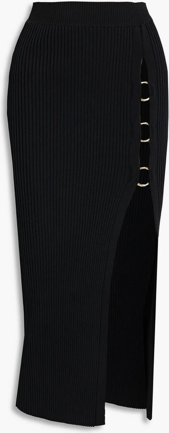 Janella embellished ribbed-knit midi skirt