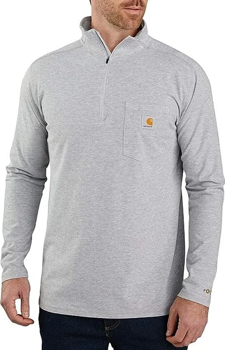 Carhartt Men's Force Relaxed Fit Long Sleeve Quarter Zip Pocket T-Shirt (Heather Gray) Men's Short Sleeve Knit