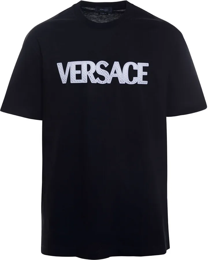 Black T-shirt With Contrasting Logo Lettering Print In Cotton Man
