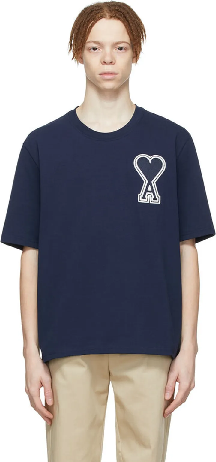AMI Alexandre Mattiussi SSENSE Exclusive Navy Ami de Cœur T-Shirt