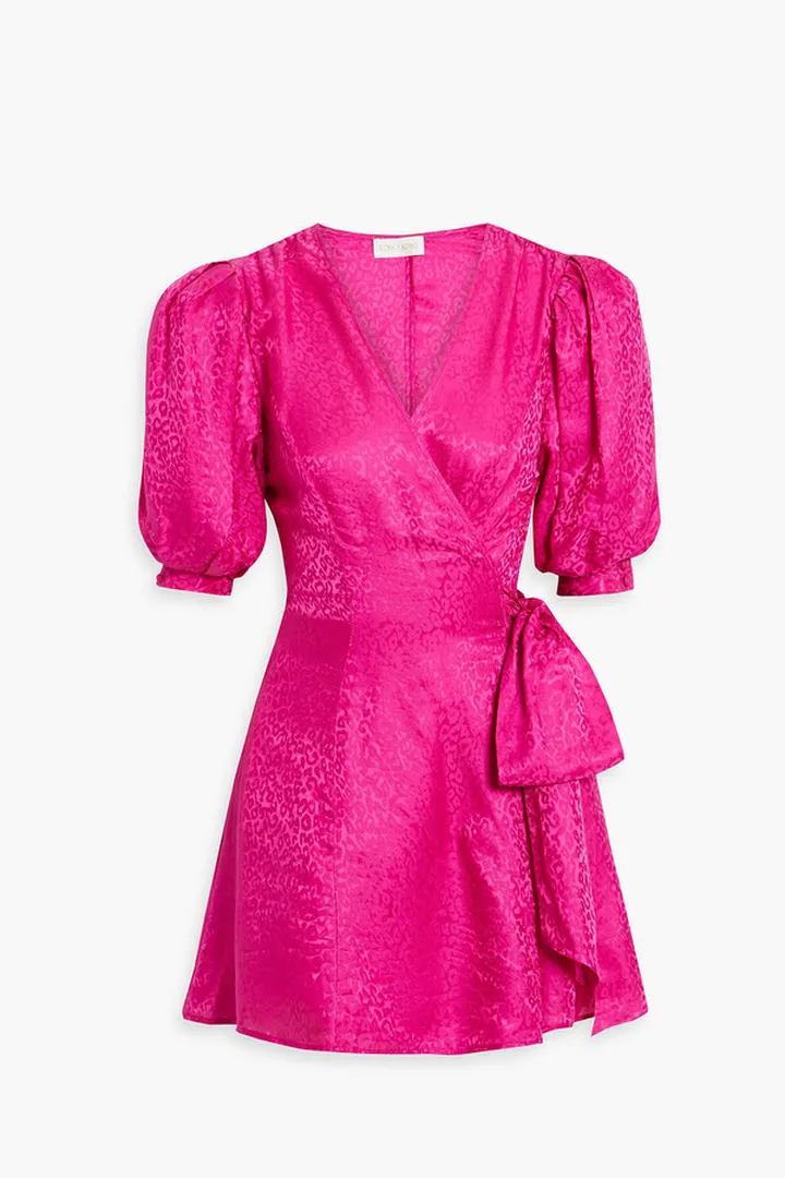 Anna satin-jacquard mini wrap dress