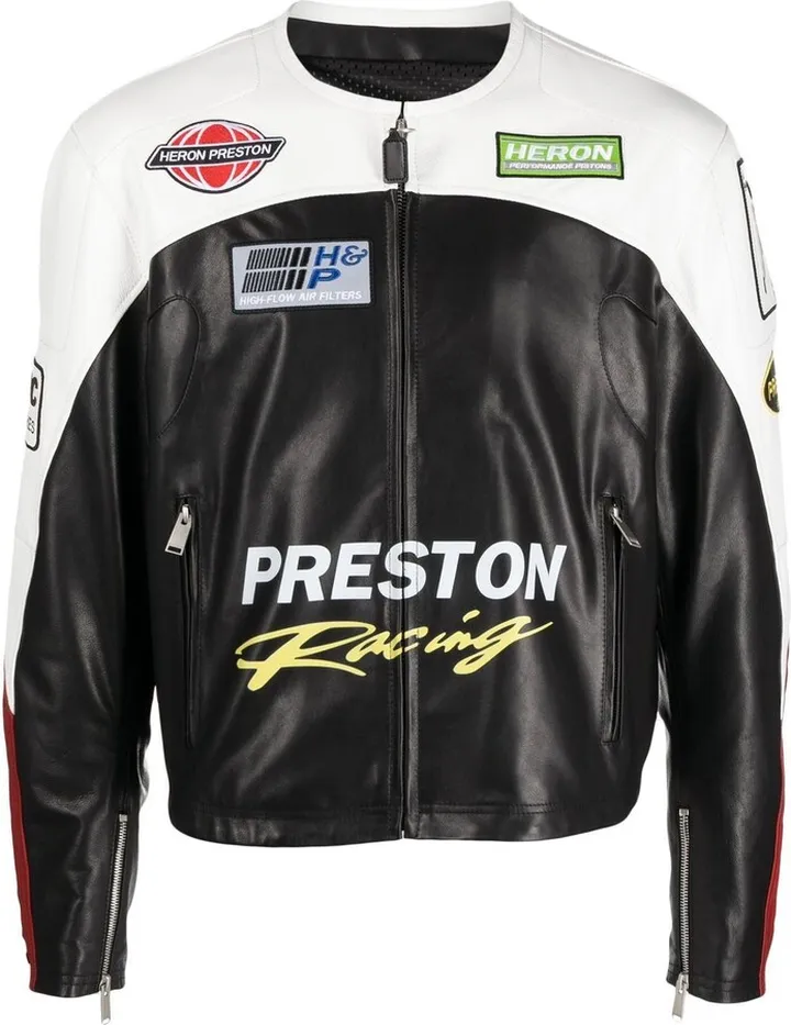 Patch-Detail Leather Jacket