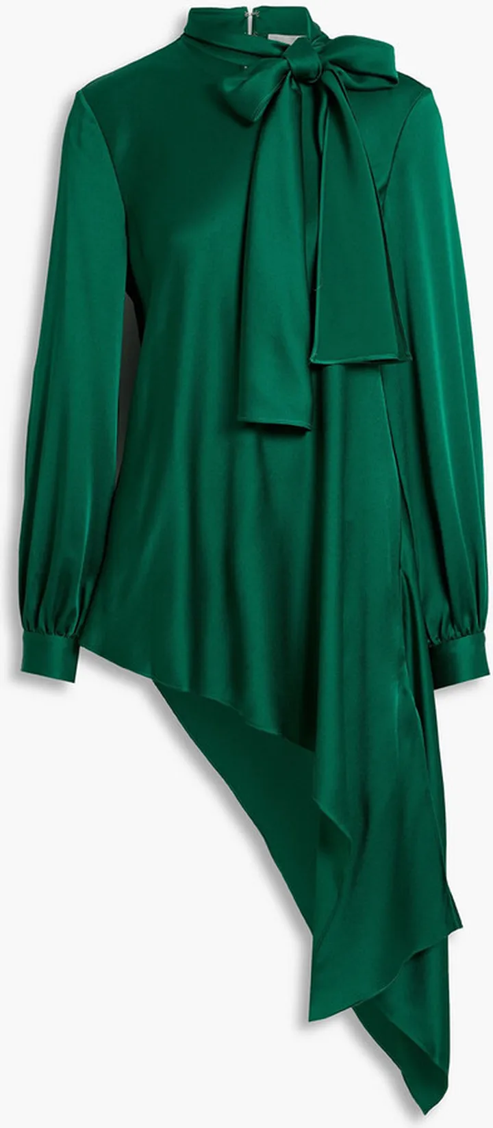 Asymmetric tie-neck satin-crepe blouse