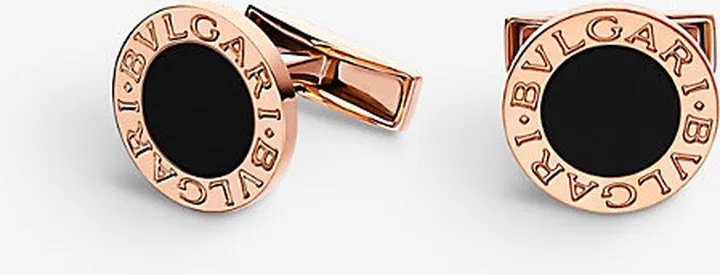 Mens Pink 18ct Rose-gold and Onyx Cufflinks