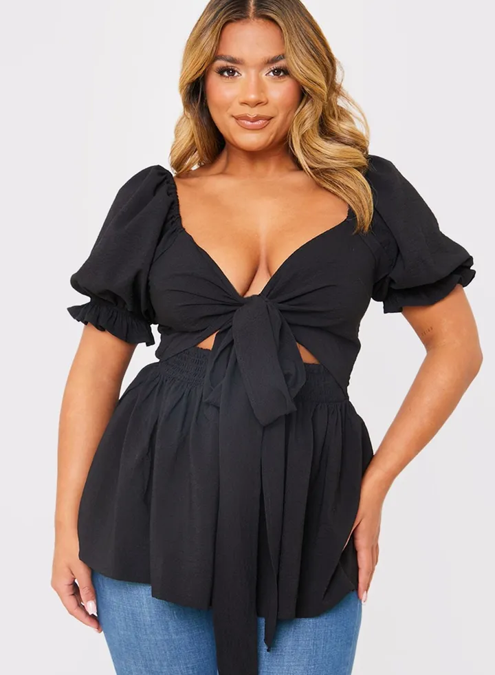 Tie Detail Puff Sleeve Top