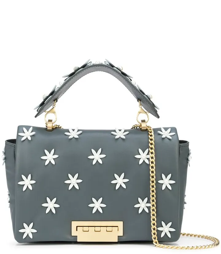 Jumbo floral-appliqué leather shoulder bag