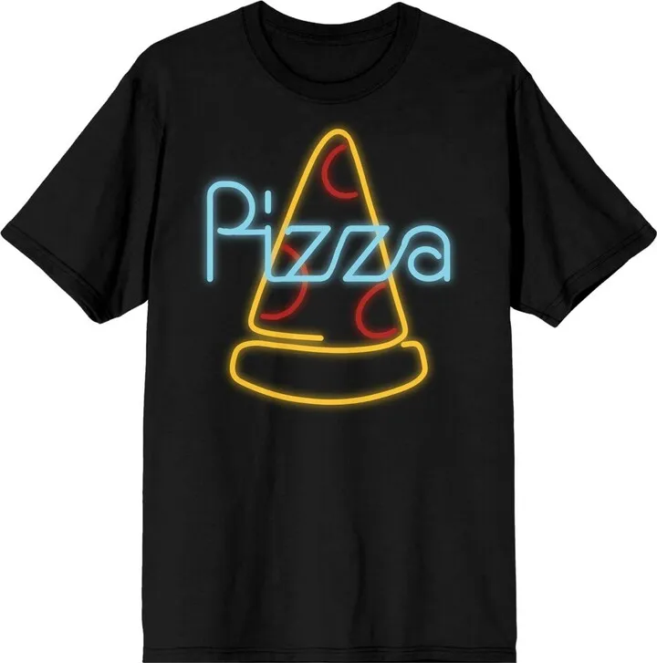 My Pizza Day Neon Pizza Slice Men’s Black Graphic Tee-3XL
