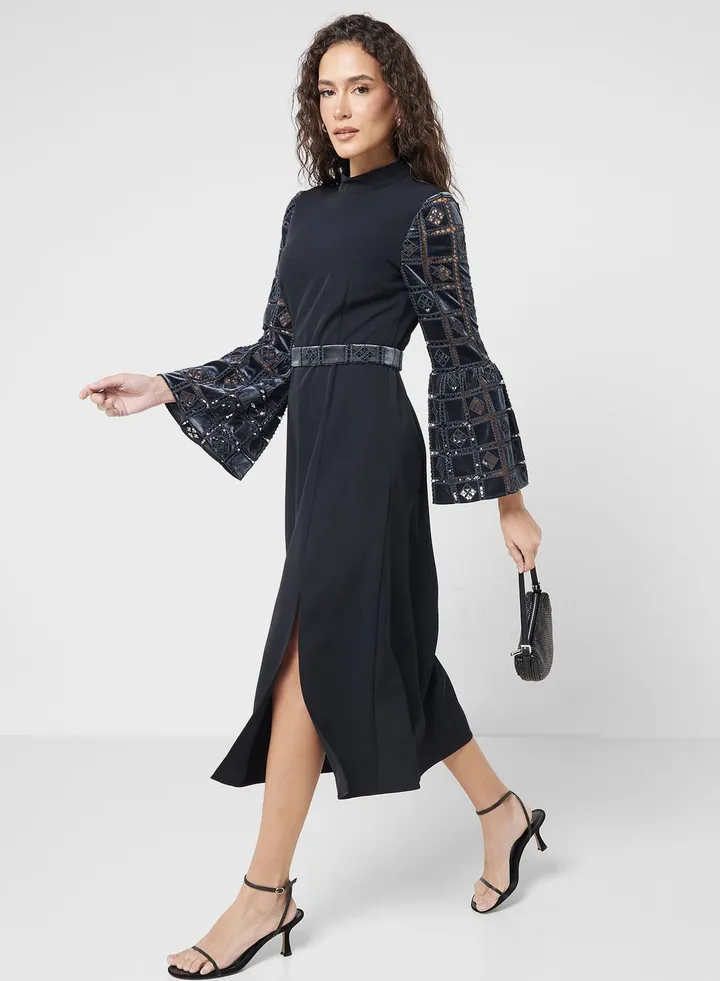 High Neck Lace Detail Dress