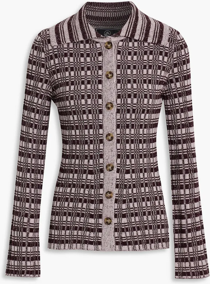 Chalet checked ribbed merino wool cardigan