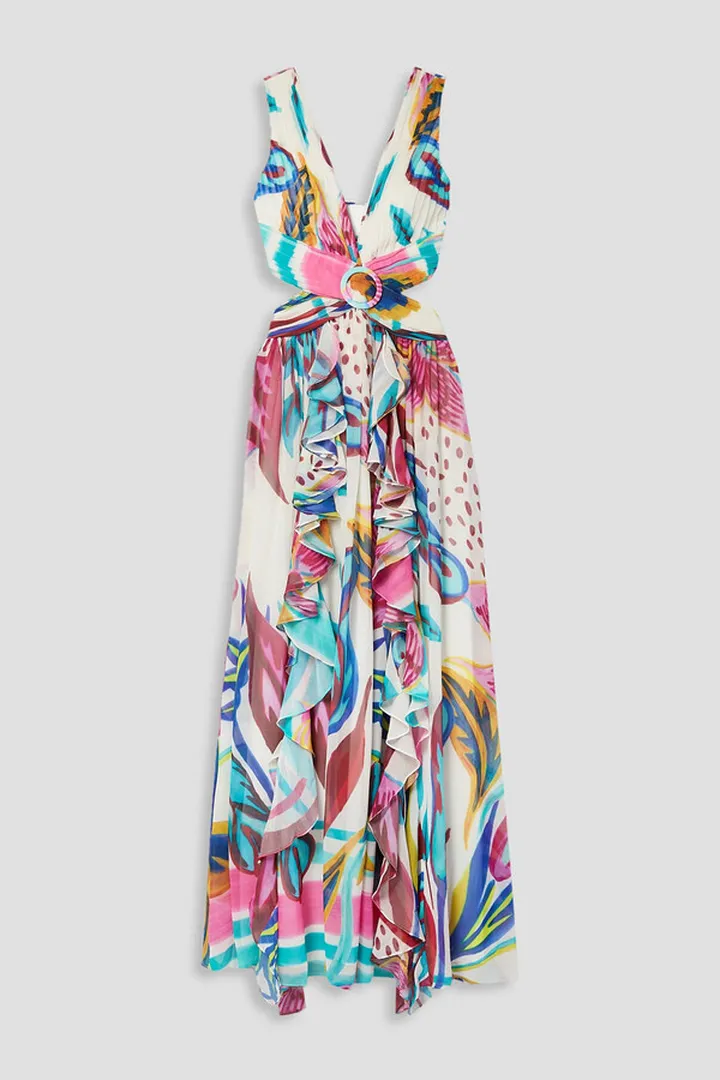 Flora cutout ruffled georgette maxi dress