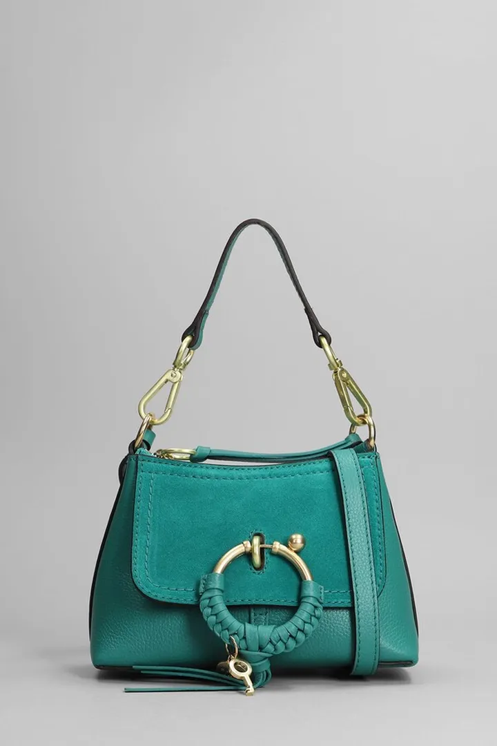 Joan Shoulder Bag In Green Suede And Leather