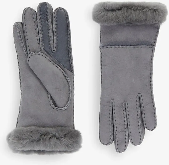 Ugg Womens etal Tech Logo-plaque Leather and Shearling Gloves