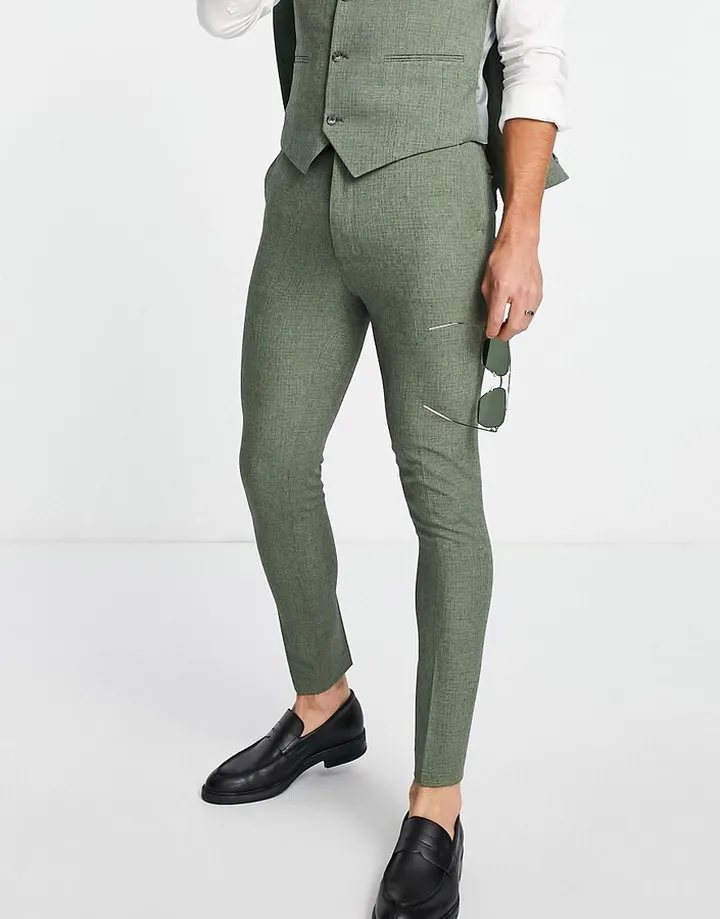 ASOS DESIGN wedding super skinny suit pants in pine green crosshatch