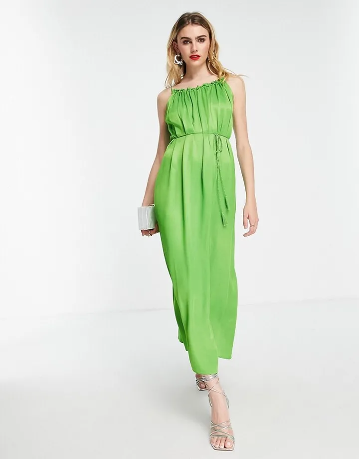 & Other Stories volume maxi cami dress with braided belt in crinkle satin