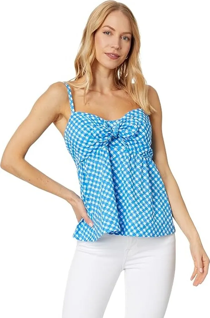 Lilly Pulitzer Mitzi Cotton Cami (Boca Blue Double Checking) Women's Clothing
