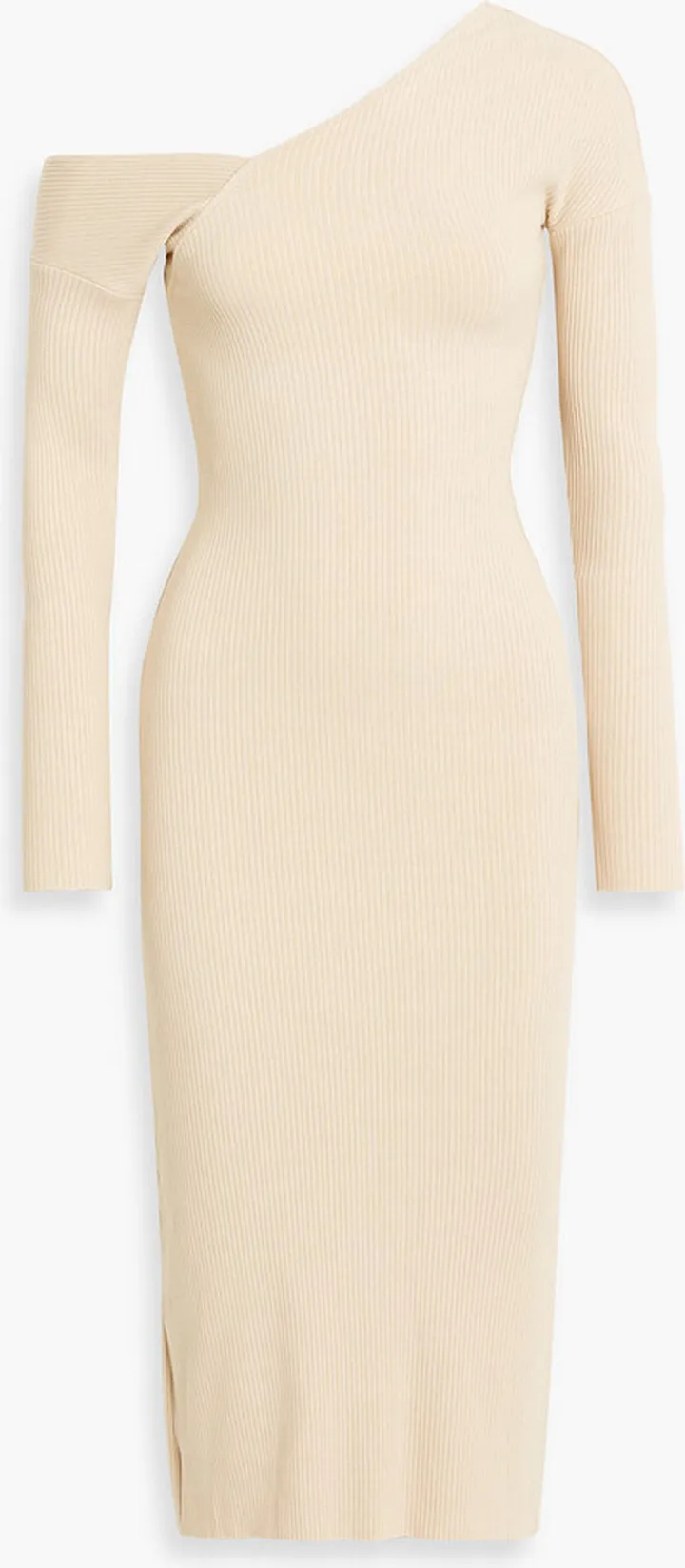 One-shoulder ribbed-jersey midi dress