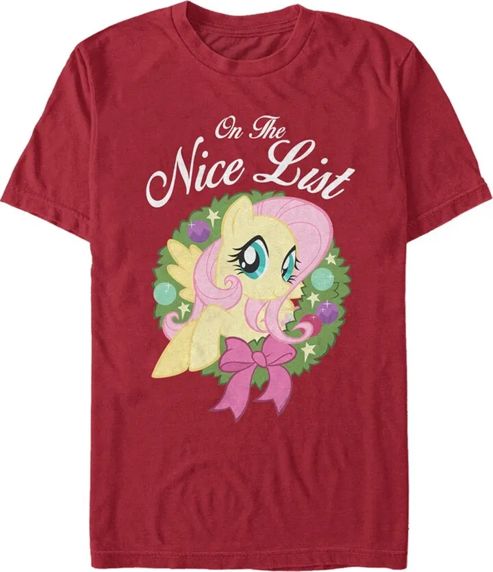 Men's My Little Pony Christmas Fluttershy Nice List T-Shirt - Cardinal - X Large