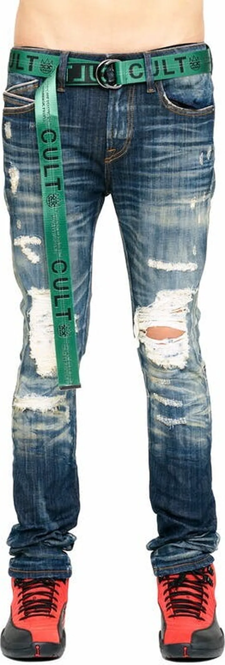 Cult of Individuality Punk Super Skinny Belted Jeans In Forest - Blue