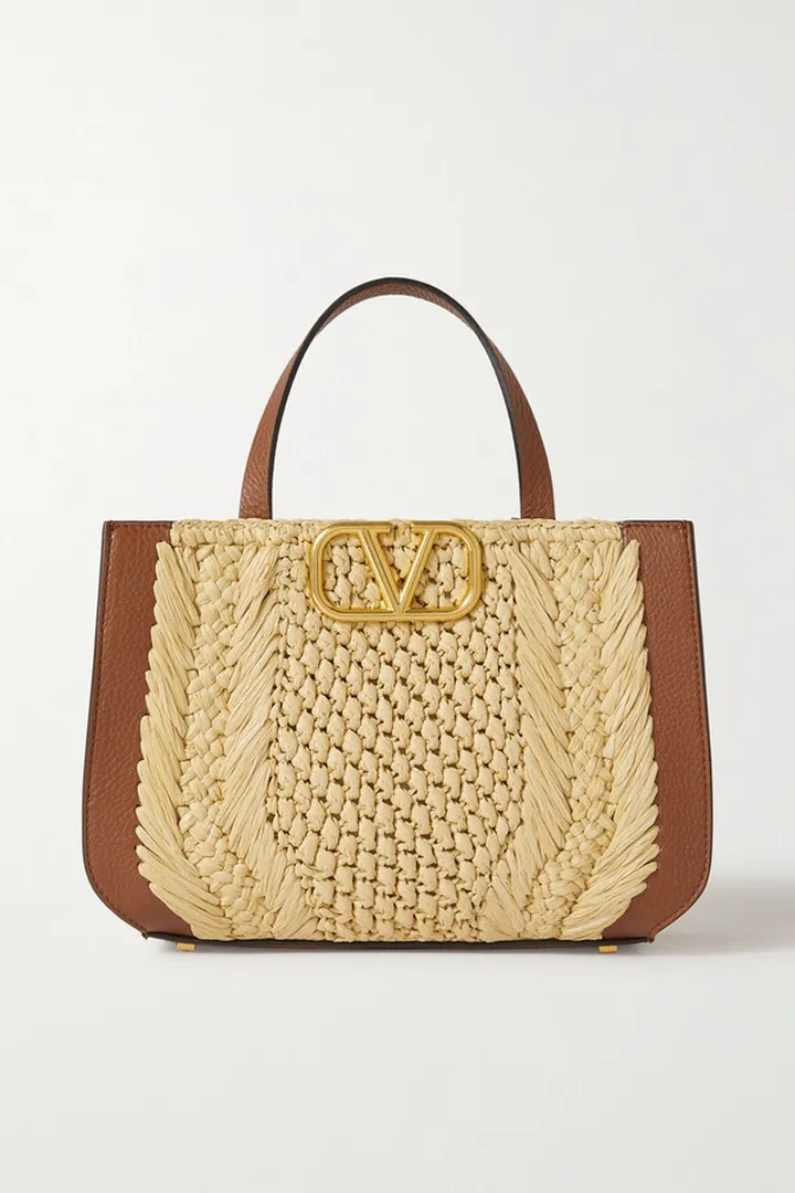 Valentino Garavani - Valentino Garavani Vlogo Small Faux Raffia And Textured-leather Tote - Neutrals
