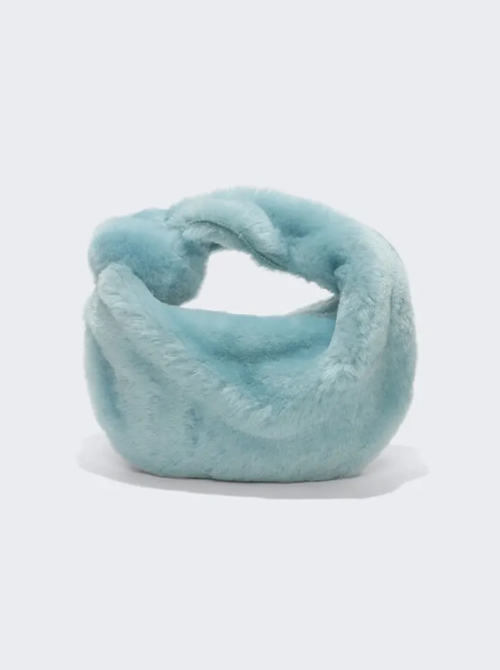 Mini Jodie Velvet Shearling Hobo Bag Pale Blue and Gold