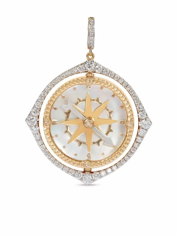 18kt gold Mythology spinning compass diamond pendant