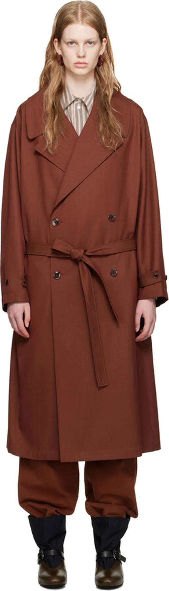 LEMAIRE Red Double Breasted Trench Coat