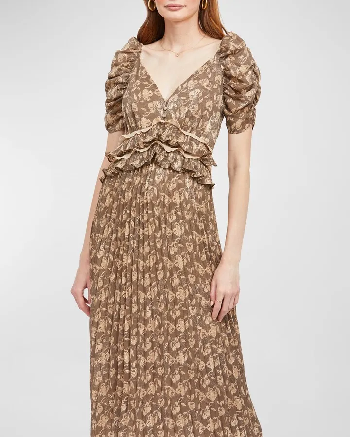 Daphne Pleated Floral Chiffon Midi Dress
