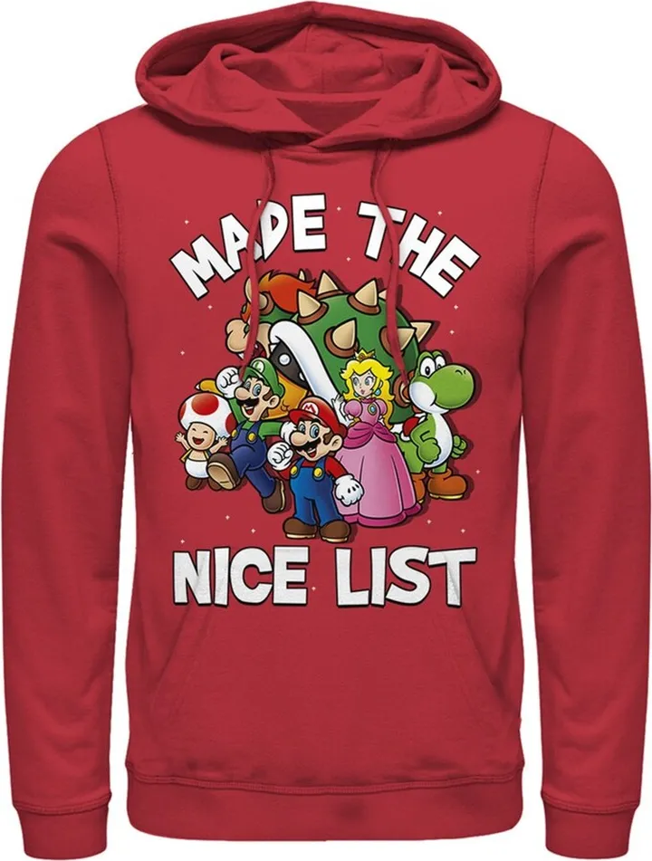 Men's Nintendo Mario Character Nice List Pull Over Hoodie - Red - 3X Large