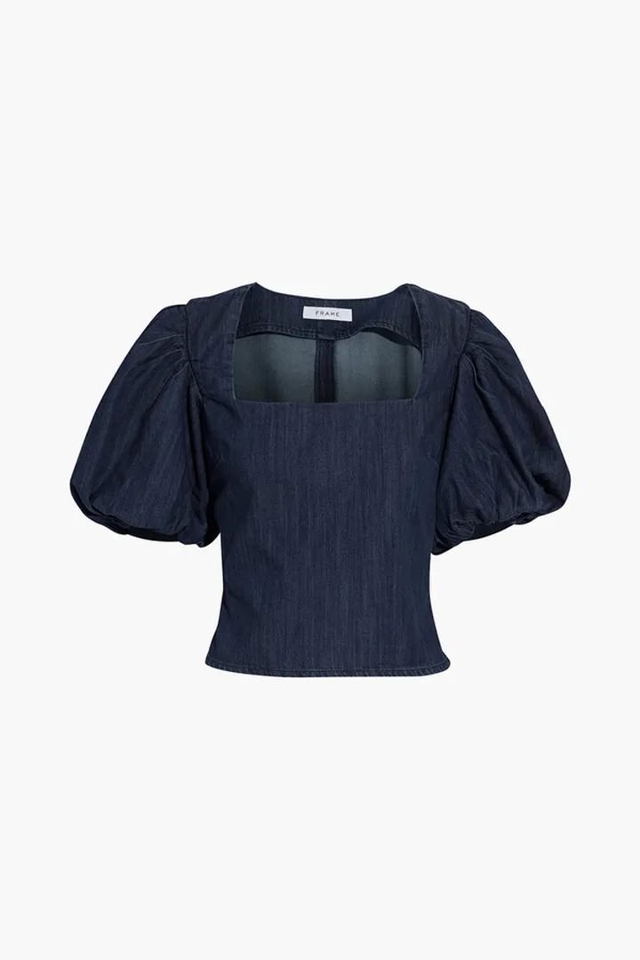 Nina cropped cotton-blend chambray blouse