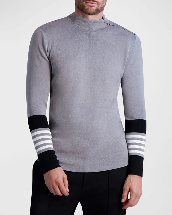 Men's Colorblock Mock-Neck Zip Sweater