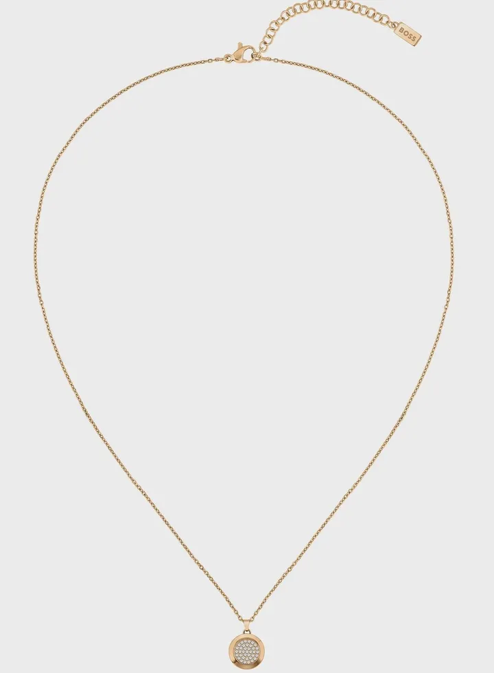 Ionic Plated Carnation Gold Steel With Crystal Necklace