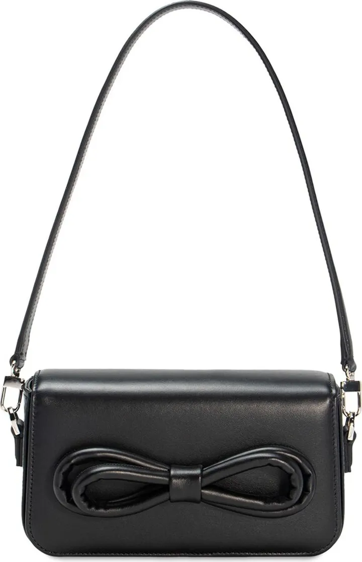 Puffed bow leather shoulder bag