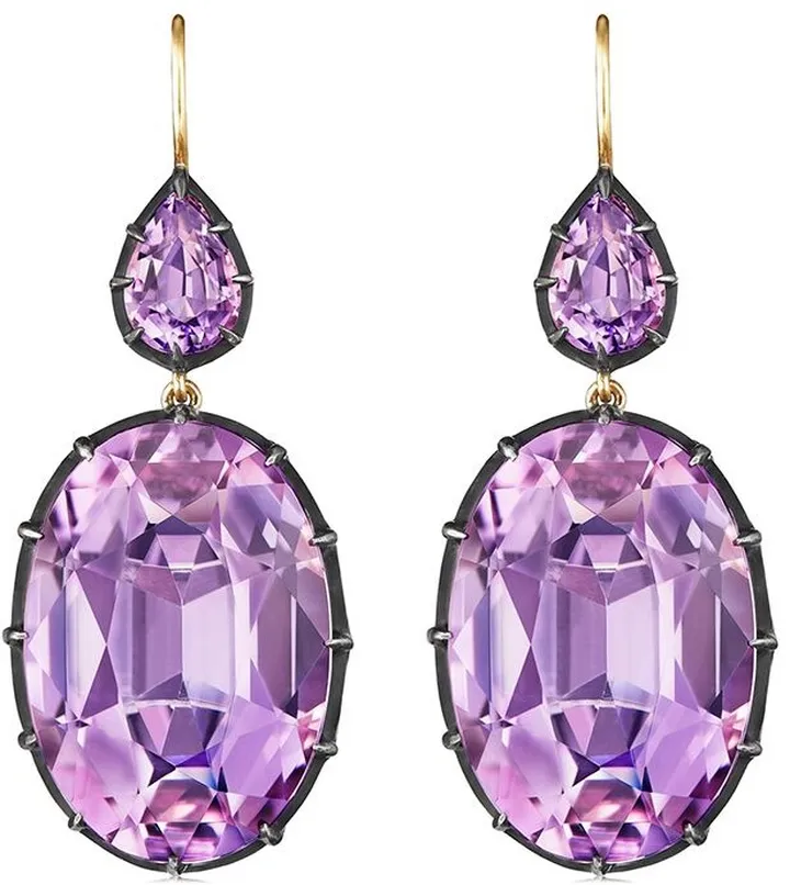 18kt yellow gold and silver Collect double drop amethyst earrings